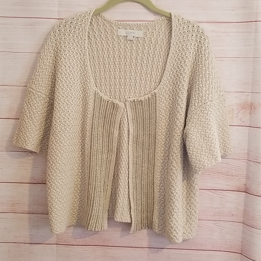 Ann Taylor Loft Cream Knit Cropped Cardigan